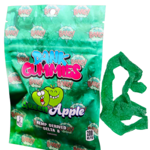 Delta-8 Dank Gummies – Green Apple Gummy Belts 1000mg